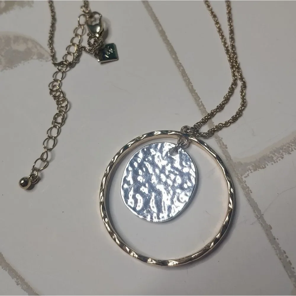 Vintage T&R Signed Hammered look Long Pendant Necklace